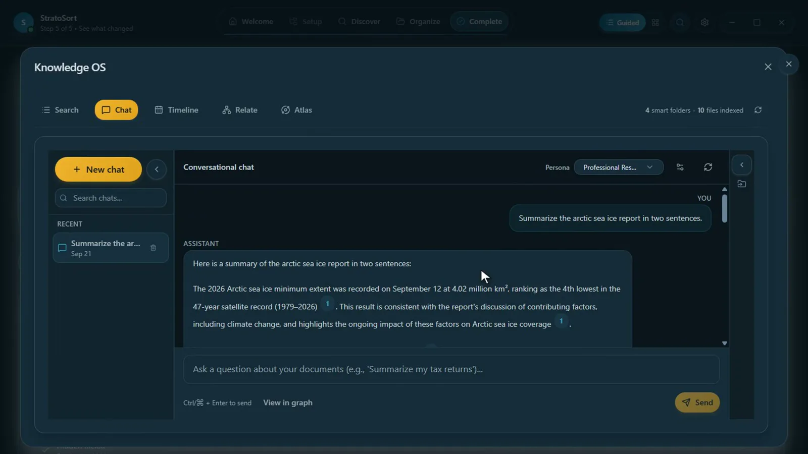 Chat answering a question with sources from your files