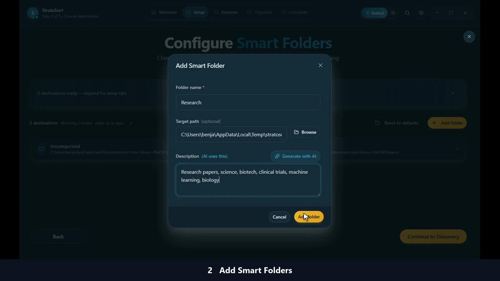 Adding a Smart Folder with a plain-language description